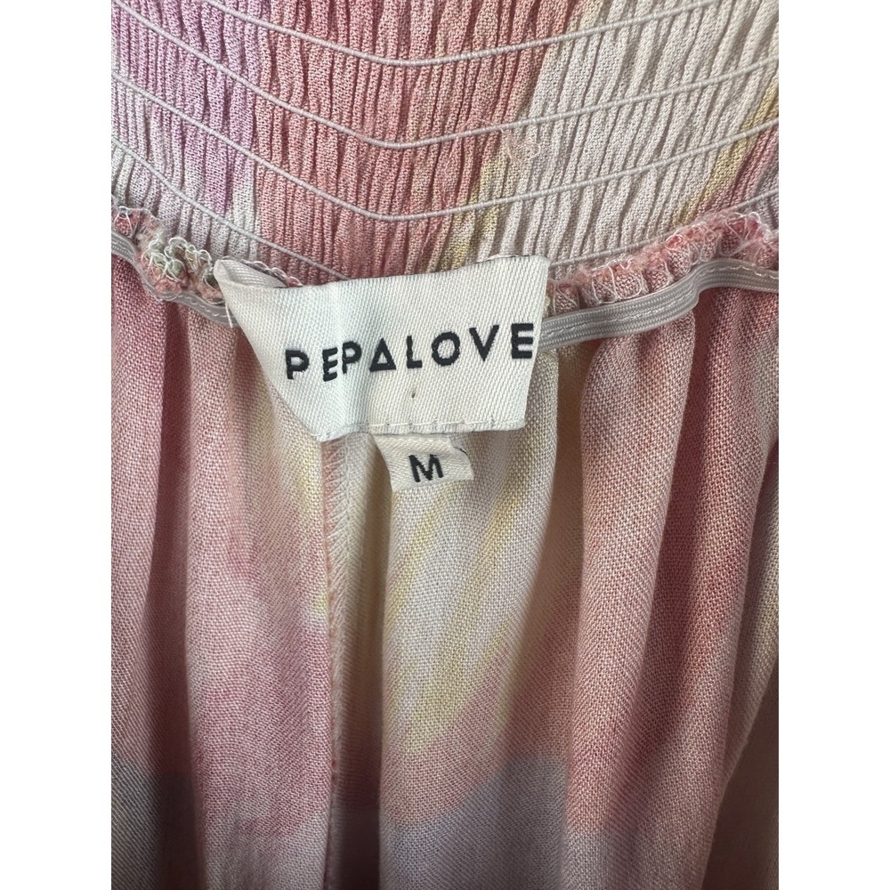 Pepaloves Playsuit Wide Leg Floral Watercolor Jumpsuit Bow Tie Pocket Resort M - Picture 12 of 14